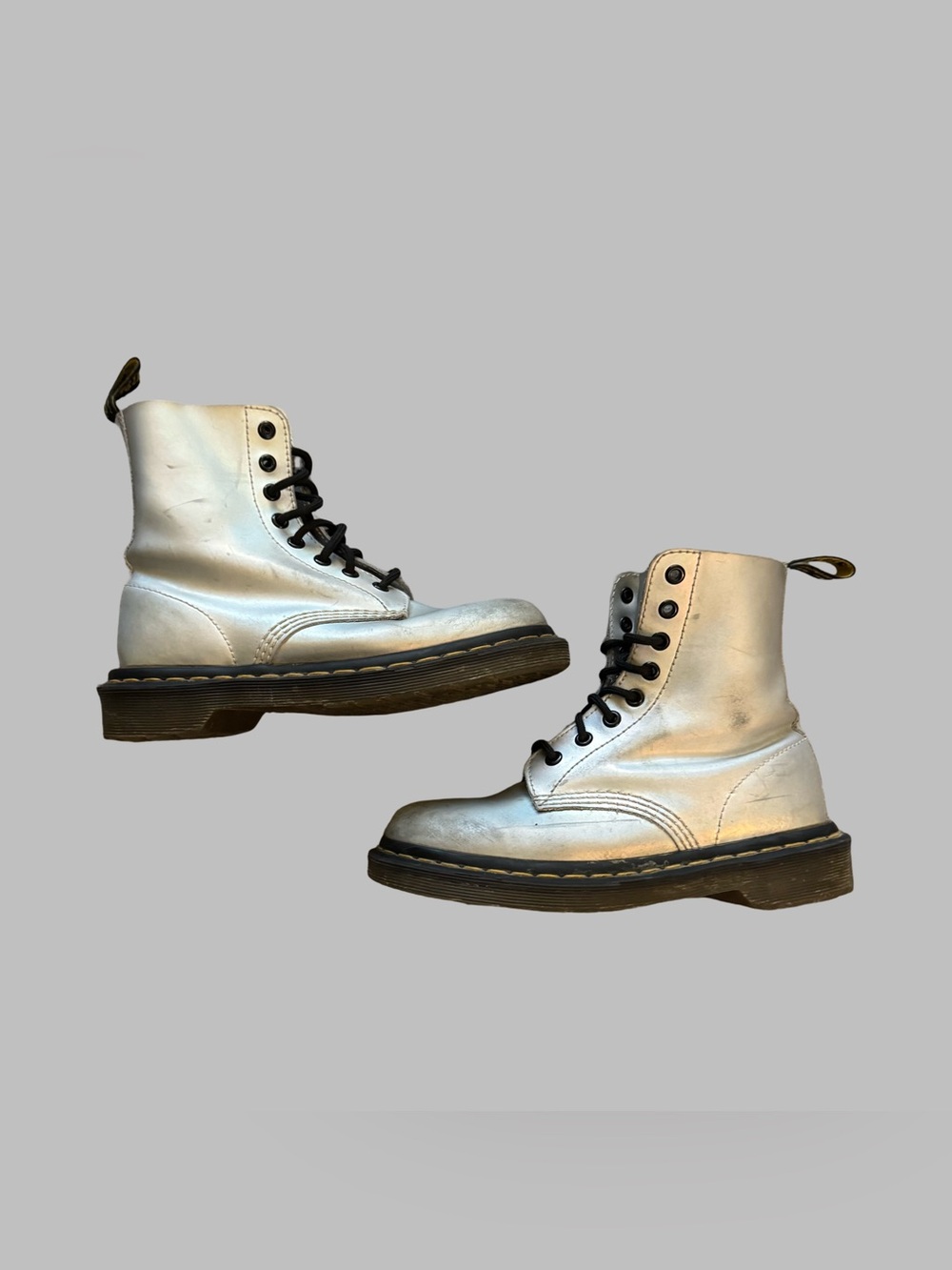 DR. MARTEN Women’s Metallic Silver Lace-Up Combat Boots Size 6